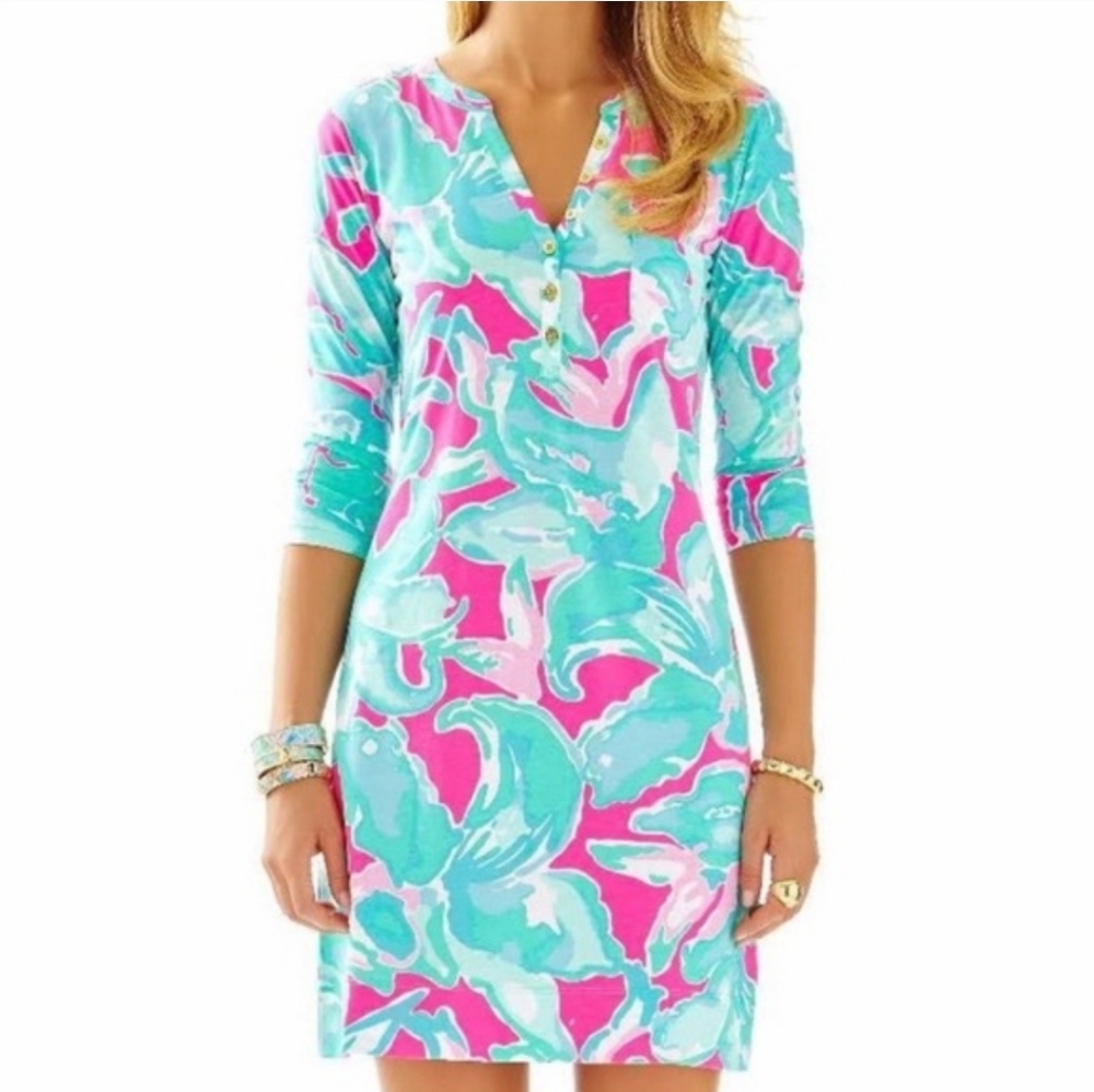 Lilly Pulitzer Cotton Alessia Tropical Pink‎ Sands Dress Size S Coastal Vacation